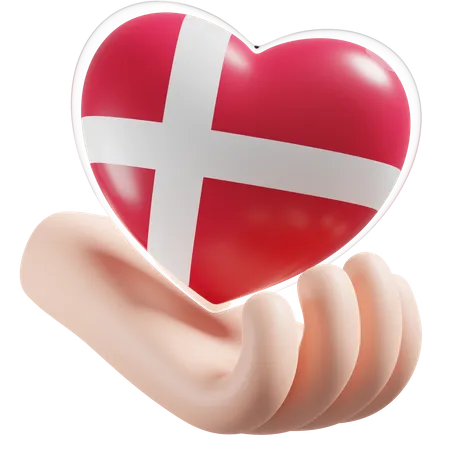Soins des mains en forme de cœur avec drapeau du Danemark  3D Icon