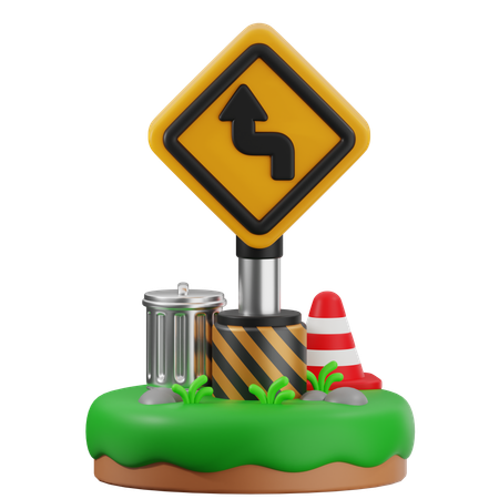 Dangerous Turn Sign  3D Icon