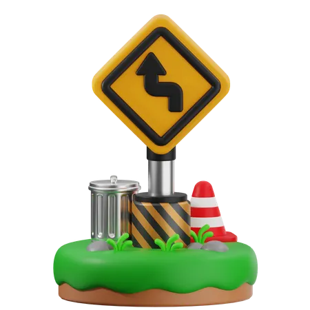 Dangerous Turn Sign  3D Icon