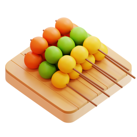 Dango Skewers On Wooden Plate  3D Icon