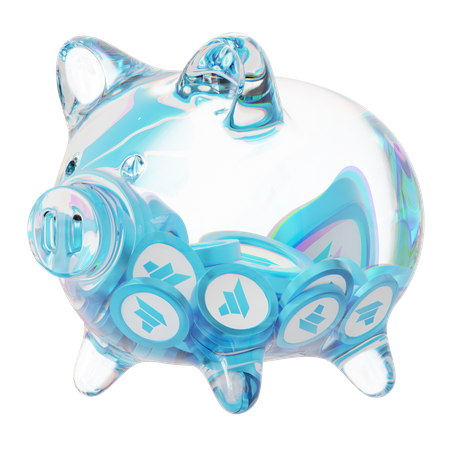 Dao Clear Glass Piggy Bank With Decreasing Piles Of Crypto Coins  3D Icon
