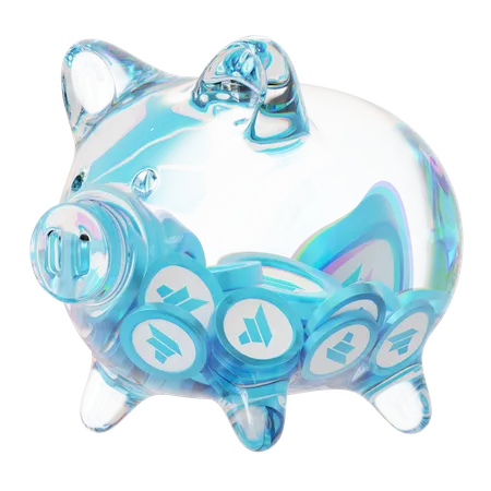 Dao Clear Glass Piggy Bank With Decreasing Piles Of Crypto Coins  3D Icon