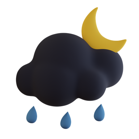 暗い雲、雨の月  3D Icon
