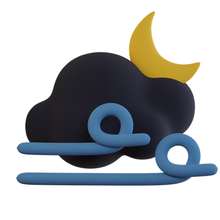 暗い雲、風の強い月  3D Icon
