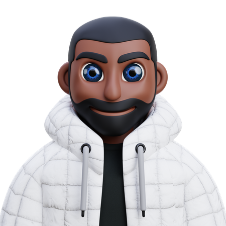 Dark man in white jacket  3D Icon