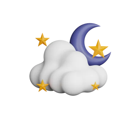 Dark Night with moon and clouds  3D Icon
