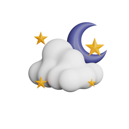 Dark Night with moon and clouds  3D Icon