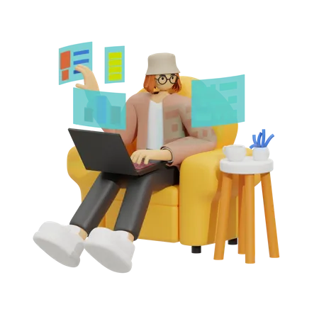 Das Sofabüro: Ein Leitfaden für produktives und komfortables Arbeiten  3D Illustration