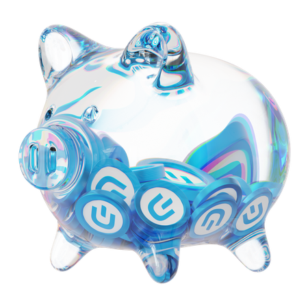 Dash Clear Glass Piggy Bank With Decreasing Piles Of Crypto Coins  3D Icon
