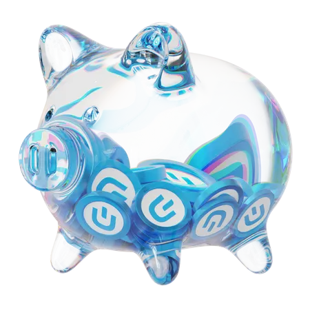 Dash Clear Glass Piggy Bank With Decreasing Piles Of Crypto Coins  3D Icon
