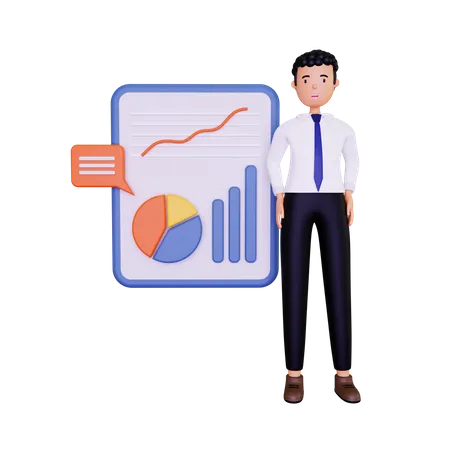 Businessman With Data Report 3D Illustration