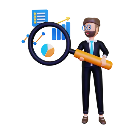 3 D Data Information With Business Man Holding A Magnifying Glass 3D Illustration