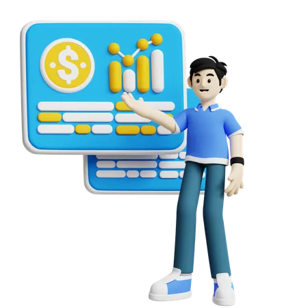 This 3 D Icon Features A Person Presenting Financial Data On Charts Perfect For Illustrating Finance Presentations Investment Reports And Data Analysis 3D Icon