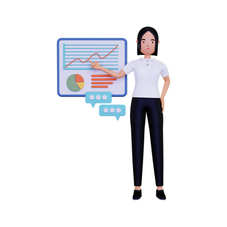 Data representation by female employee 3D Illustration