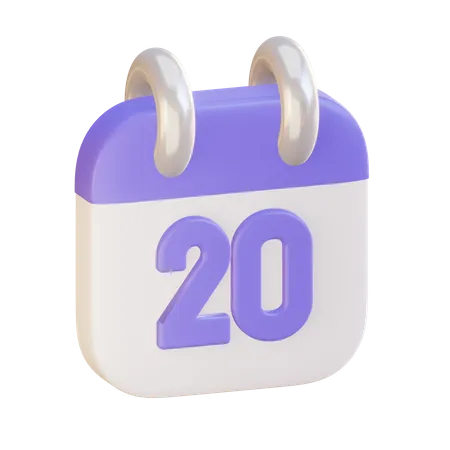 Calendar With Twentieth Day 3D Illustration