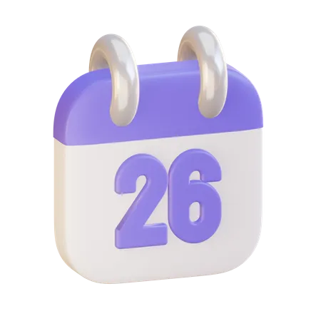 Calendar With Twenty Sixth Day 3D Illustration