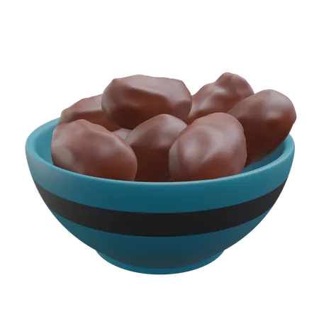 Dates In Bowl Ramadan 3 D Illustration With Transparent Background 3D Icon
