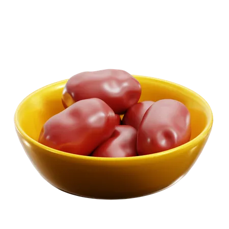 Bowl Full Of Date Fruit Eastern Islam Culture 3 D Icon Illustration Render Design 3D Icon