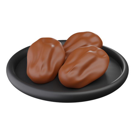 Dates Fruits In Plate  3D Icon