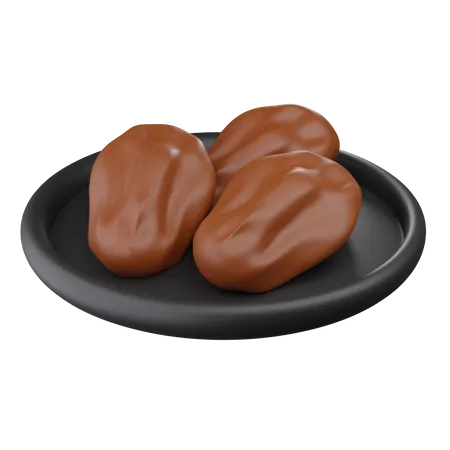 Dates Fruits In Plate  3D Icon