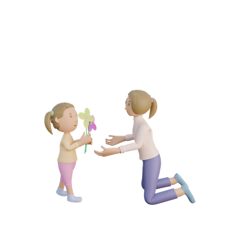 Daughter giving flower to mother  3D Icon