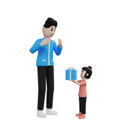 Daughter Giving Gift To Her Father  3D Illustration