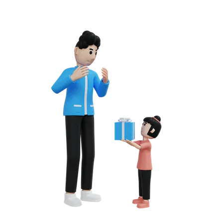 Daughter Giving Gift To Her Father 3D Illustration