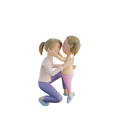 Daughter kissing mother on forehead  3D Illustration