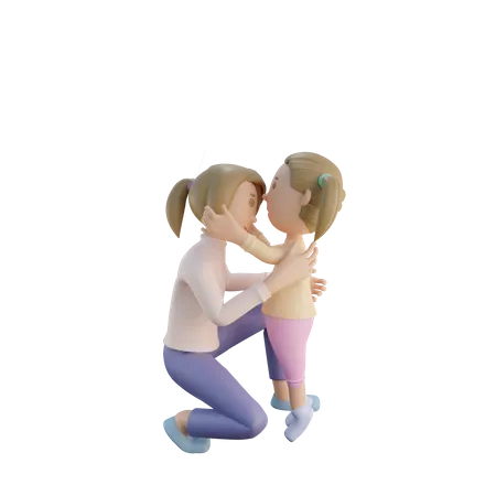 Daughter kissing mother on forehead  3D Illustration