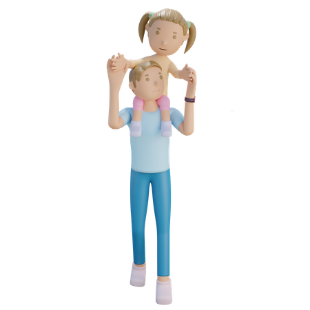 Daughter ride on shoulder of father  3D Icon