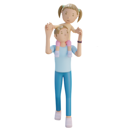 Daughter ride on shoulder of father  3D Illustration