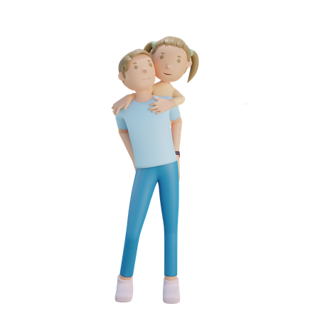 Daughter ride on the back of father  3D Icon