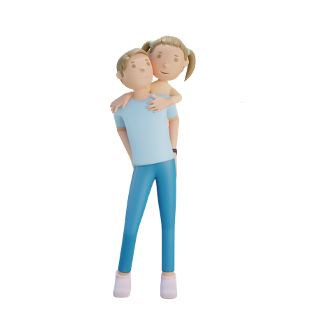 Daughter ride on the back of father  3D Illustration