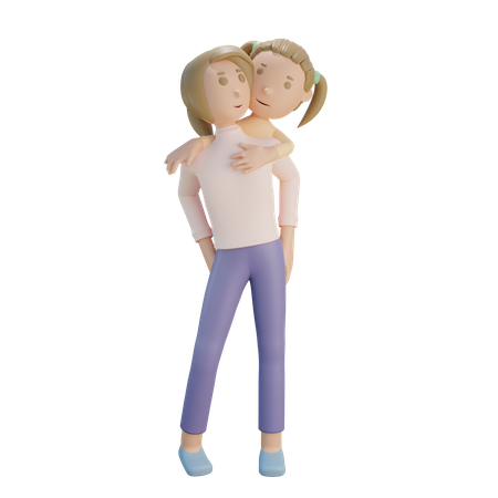 Daughter riding on the back of mother  3D Icon
