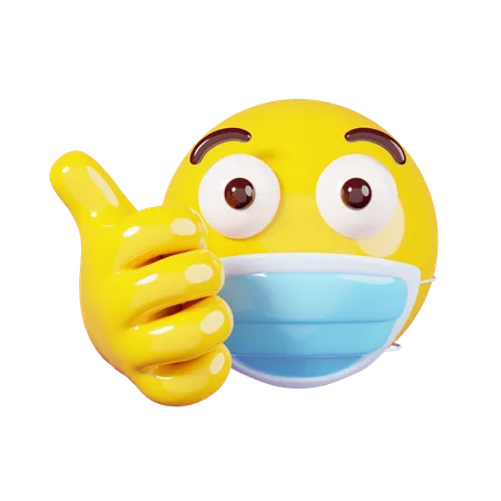 Daumen hoch mit Maske Emoji  3D Emoji