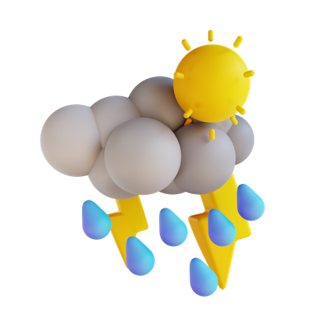 Day Of Heavy Rain With Lightning  3D Illustration