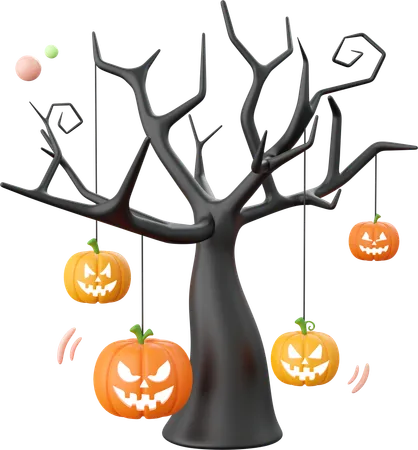Dead Tree With Pumpkin  3D Icon