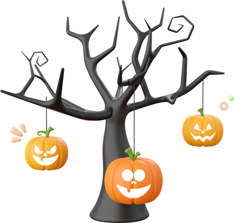 Dead Tree With Pumpkin  3D Icon