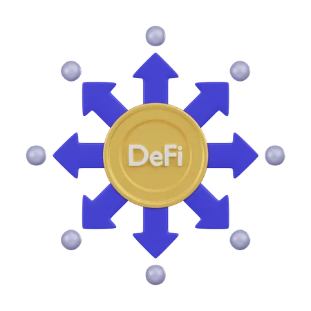 This Image Illustrates A Golden Coin With The Inscription De Fi At The Center Surrounded By Arrows Pointing Outward Representing The Growth Of Decentralized Finance 3D Icon