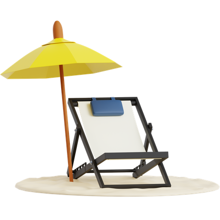 Deck Chair on Sand with Umbrella  3D Icon