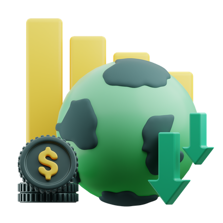 Declínio da economia mundial  3D Icon