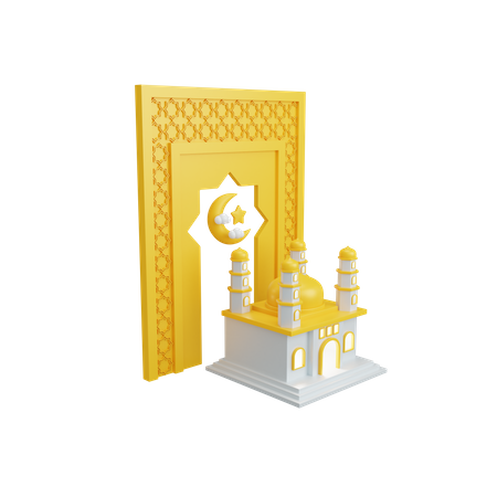 Decoración islámica con mezquita.  3D Illustration