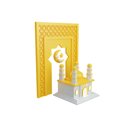 Decoración islámica con mezquita.  3D Illustration