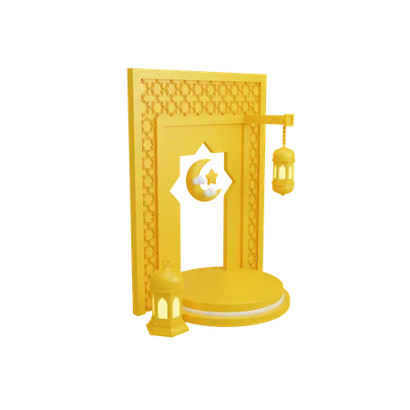 Decoración islámica con podio.  3D Illustration