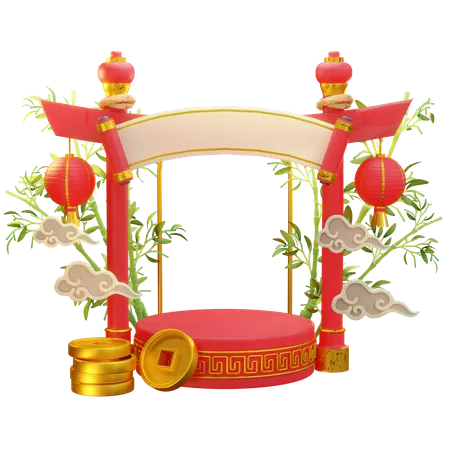 Decoración del podio chino.  3D Illustration