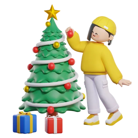 Decorando árvore de natal  3D Illustration