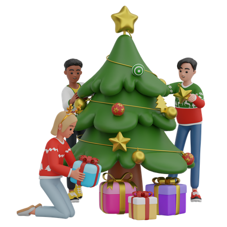 Decorar el arbol de navidad  3D Illustration