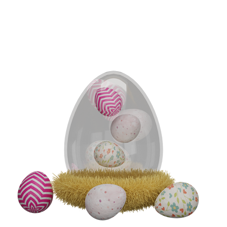 Decorated eggs in nest  3D Illustration