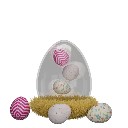 Decorated eggs in nest  3D Illustration