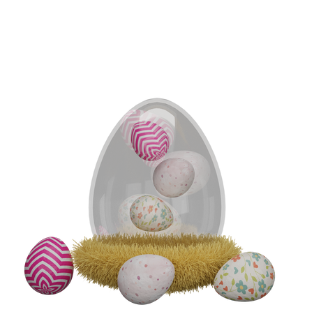 Decorated eggs in nest 3D Illustration